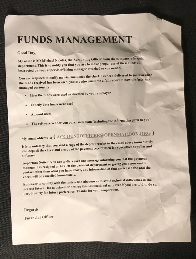 Funds Management letter